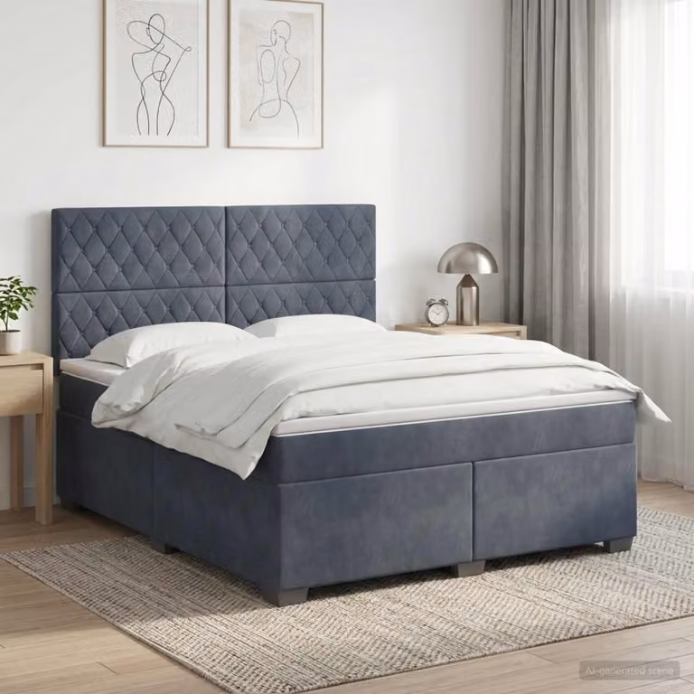 Letto box spring con materasso vidaXL in tessuto grigio scuro e bianco, L/P: 180 x 200 cm
