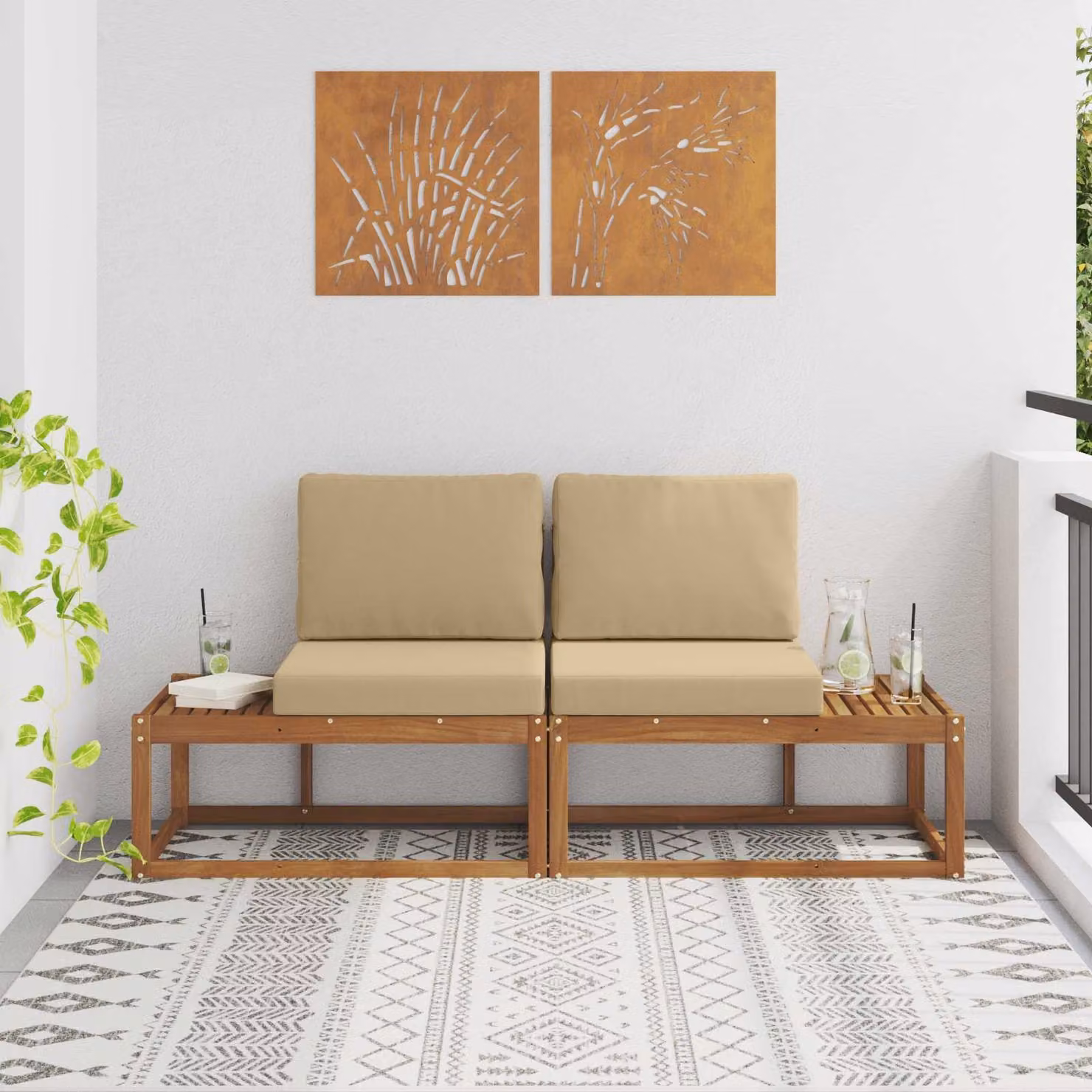 Divano da esterno moderno vidaXL in legno di acacia con cuscini beige e marrone