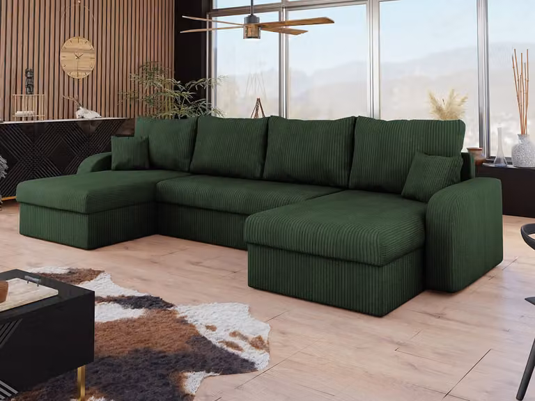 MIRJAN24 Divano angolare Kris U Cord, Elegante divano angolare con box letto e funzione letto, divano letto a U (colore: Poso 15)
