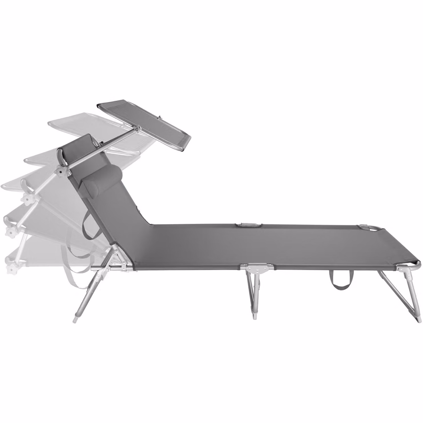 Set di 2 lettini da giardino Chloe TecTake in acciaio grigio con tendalino e poggiatesta regolabile – 3