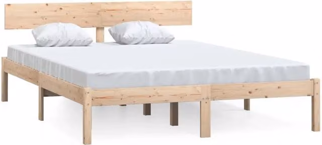 Letto matrimoniale moderno in legno di pino massello bianco con struttura a doghe, L/P/H: 160 x 200 x 165.5 cm – 1