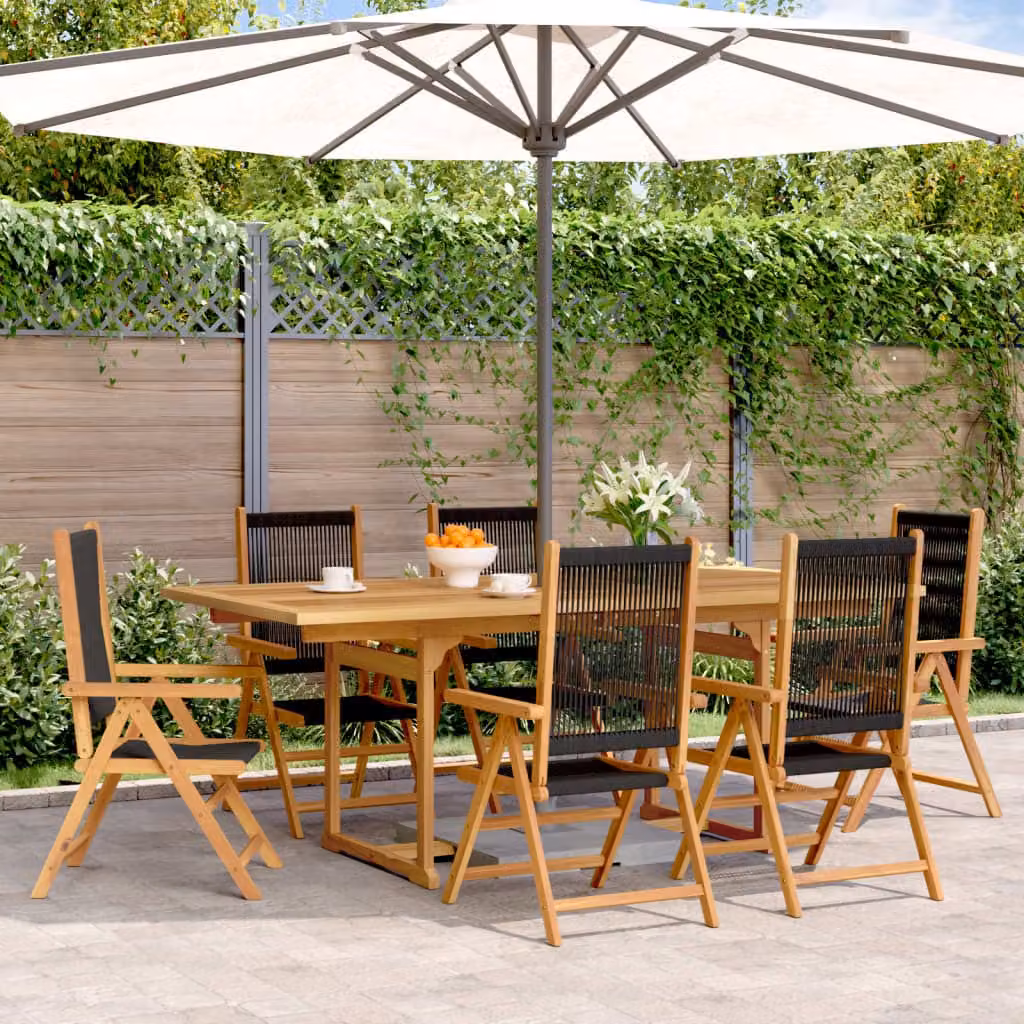 Maison Exclusive - Set da pranzo da giardino 7 pezzi in polipropilene e legno massello, nero