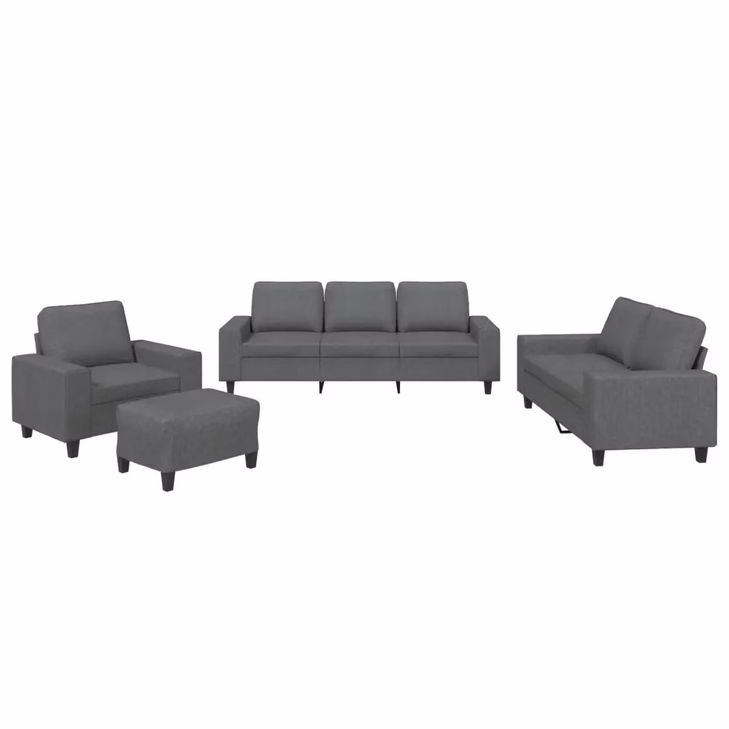 Set di Divani 4 Pezzi vidaXL in Tessuto Grigio con Pouf e Cuscini per Soggiorno Moderno – 2