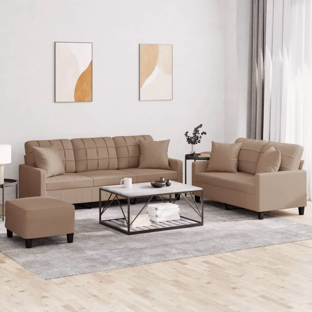 Maison Exclusive - Set divano a 3 posti con cuscini in ecopelle color marrone cappuccino