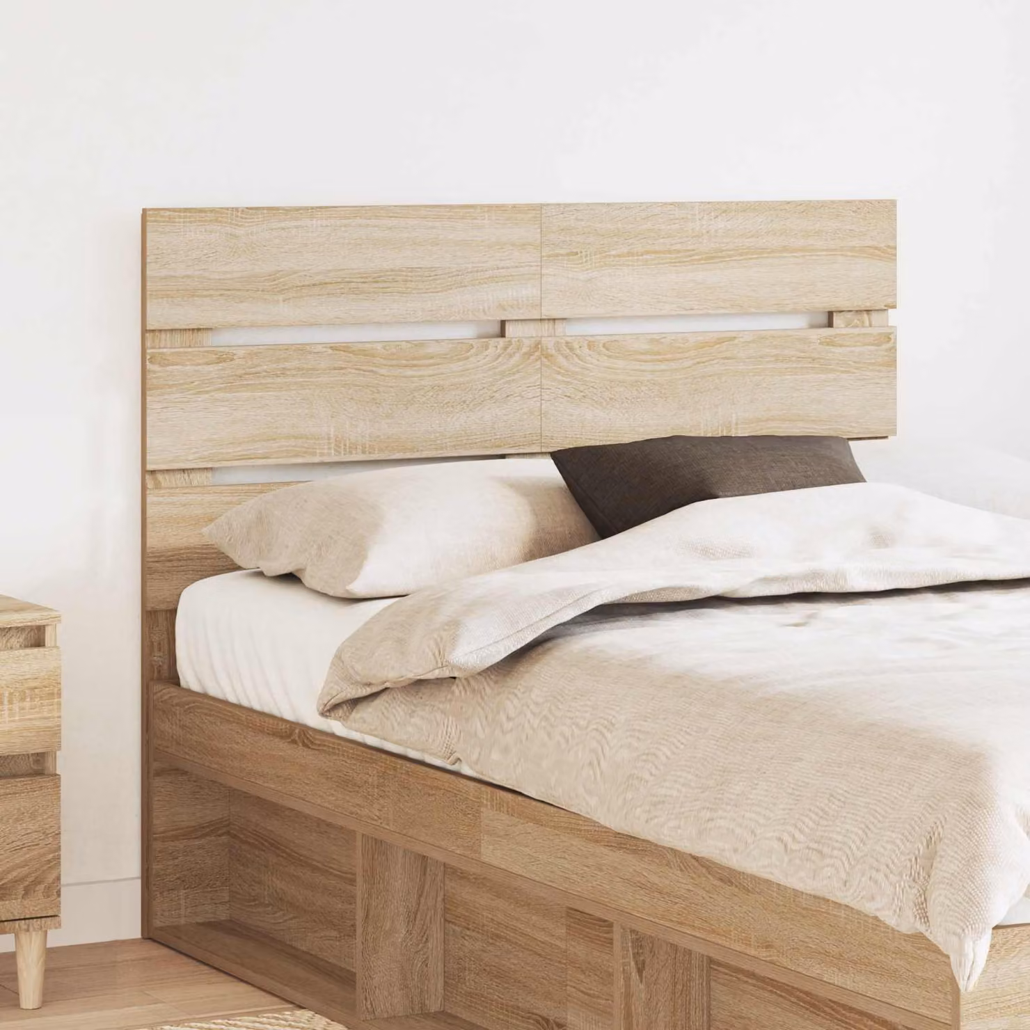 Testiera per letto vidaXL in legno ingegnerizzato Rovere Sonoma, colore marrone e beige, L: 138 cm, H: 100 cm, P: 3 cm