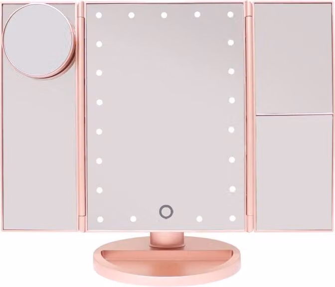 UNIQ Hollywood specchio per il trucco Specchio pieghevole con luce LED, RoseGold
