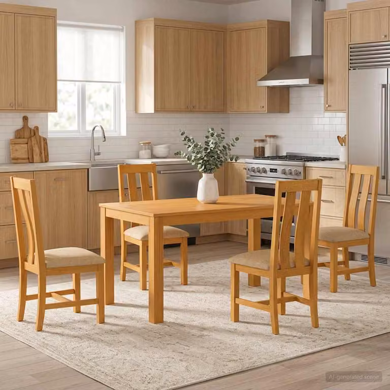 Set da pranzo vidaXL in legno di quercia massello beige composto da tavolo rettangolare e 4 sedie L/P/H: 150 x 110 x 75 cm
