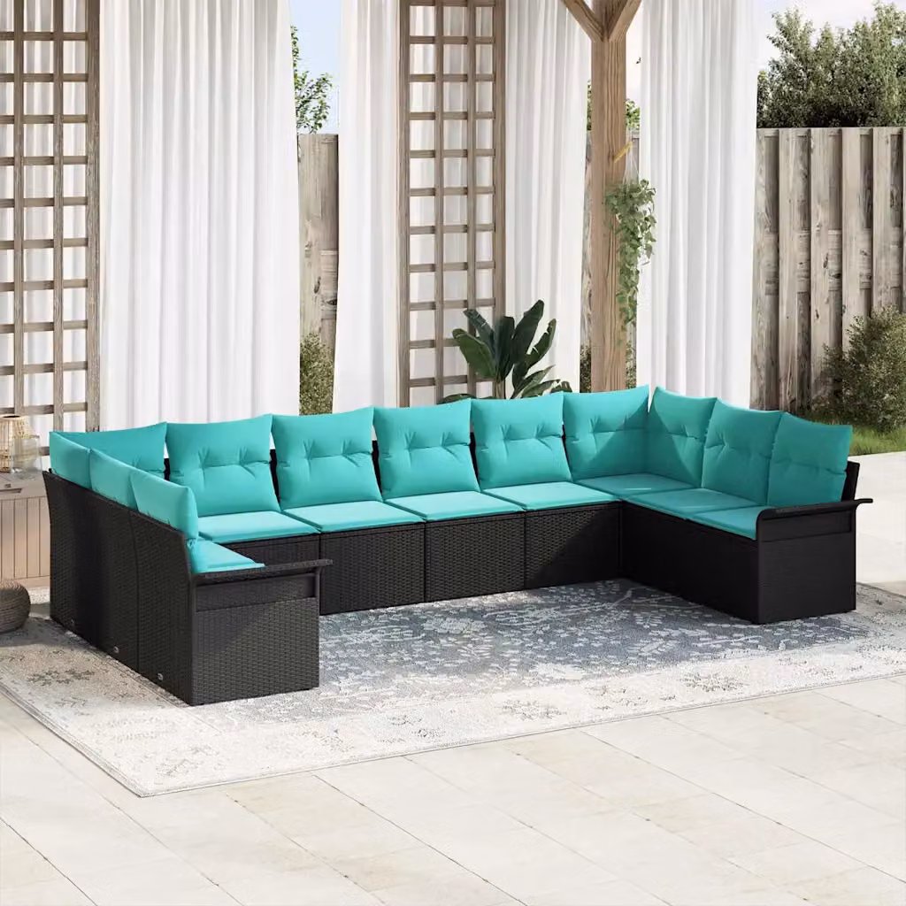 Set Divano da Giardino L Shape vidaXL in Polyrattan Nero con Cuscini Imbottiti e Struttura in Metallo