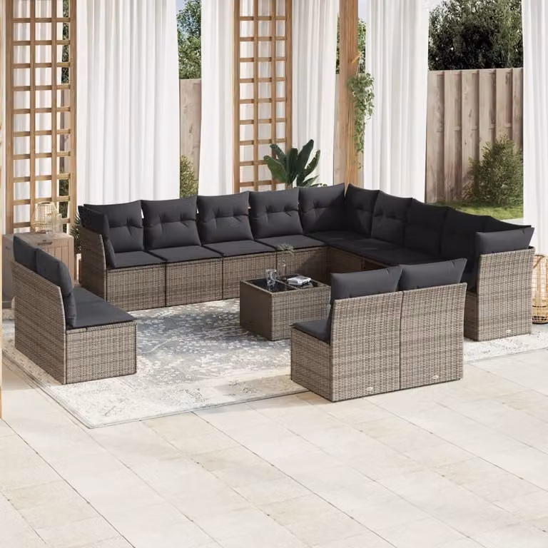 Maison Exclusive - Set da giardino 14 pezzi con cuscini in polyrattan grigio