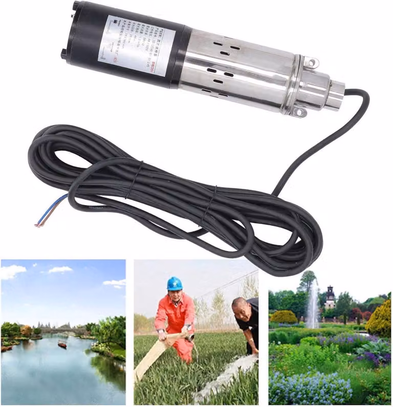 Pompa solare DC 48V/60V, 380W, uscita da 1 pollice, 3500 giri/min, elevata portata, corpo in acciaio inossidabile, pompa sommergibile per pozzi profondi, ideale per impianti di acquacoltura e agricoltura