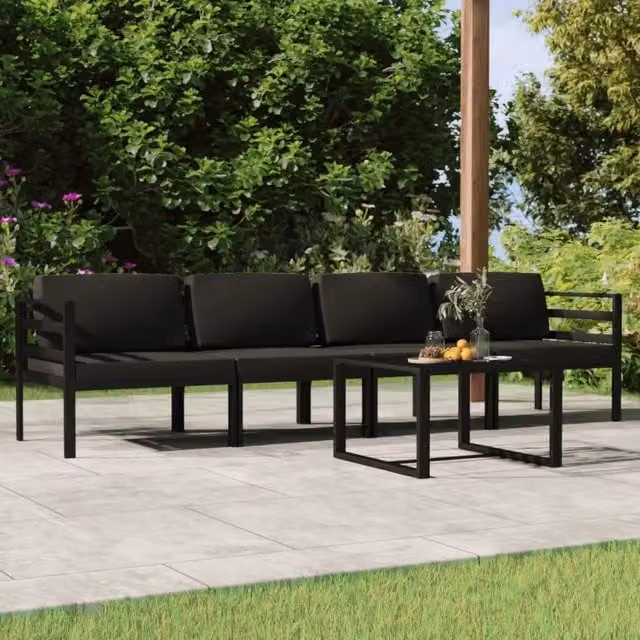Set Divani da Giardino 5 pz con Cuscini in Alluminio Antracite 3107778