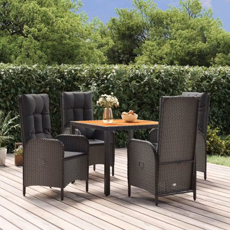 Maison Exclusive - Set da pranzo da giardino 5 pezzi con cuscini in polyrattan nero