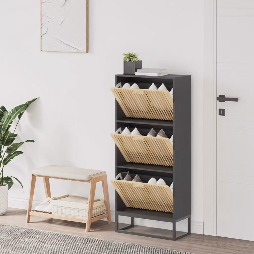Scarpiera moderna vidaXL nera con ripiani interni e scomparti basculanti, L 52 cm, P 25 cm, H 120 cm