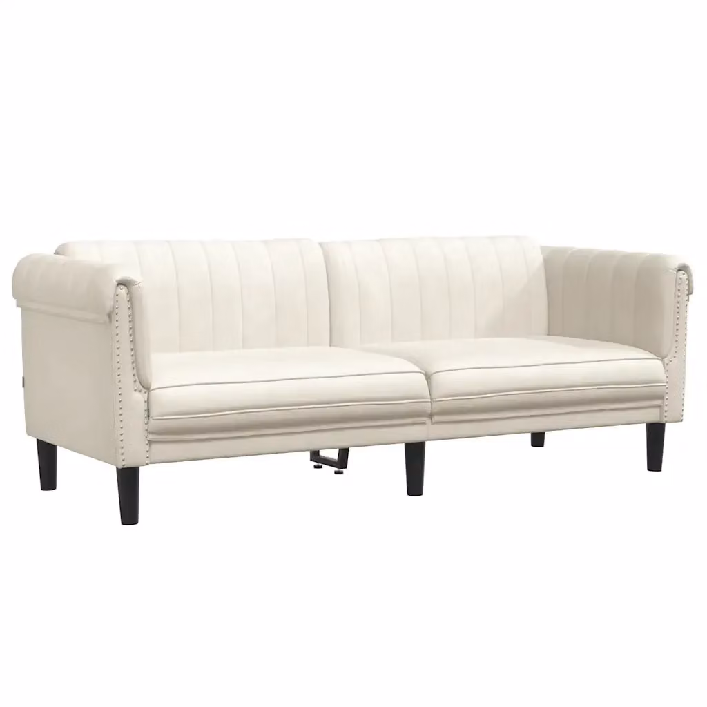 Divano a 3 posti moderno VIDAXL in velluto beige e bianco con struttura in legno massello L: 203 cm, P: 77 cm, H: 74 cm – 2