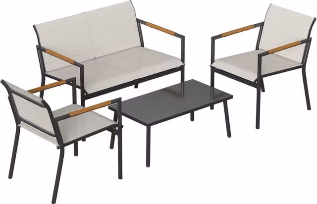 Set Divano Giardino 4 Posti ¨C Minimal ¨C Grigio Polyrattan con Tavolo Metallo
