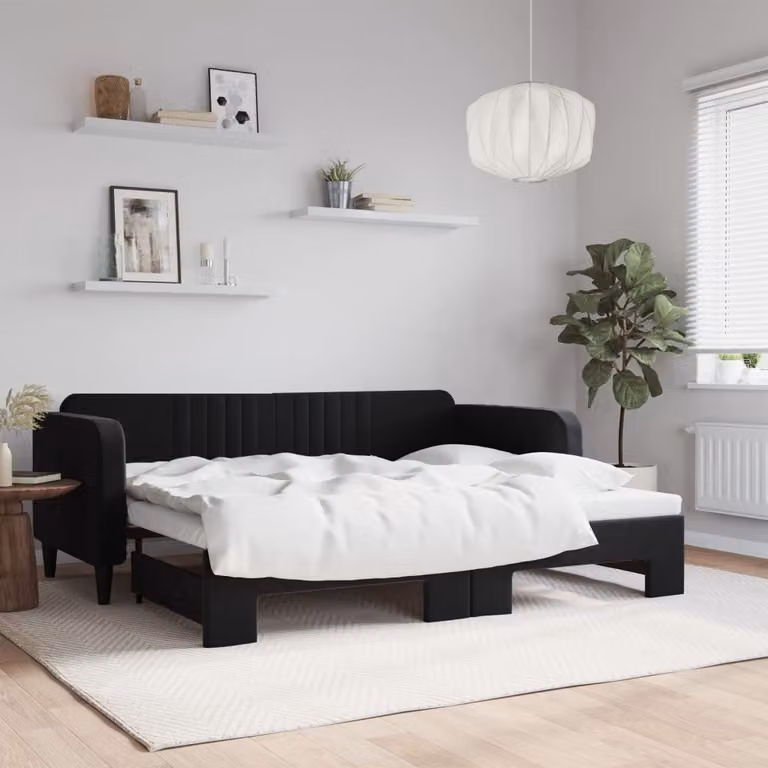 vidaXL Divano Letto con Letto Estraibile in Velluto Nero L/P/H: 223 x 90 x 100 cm
