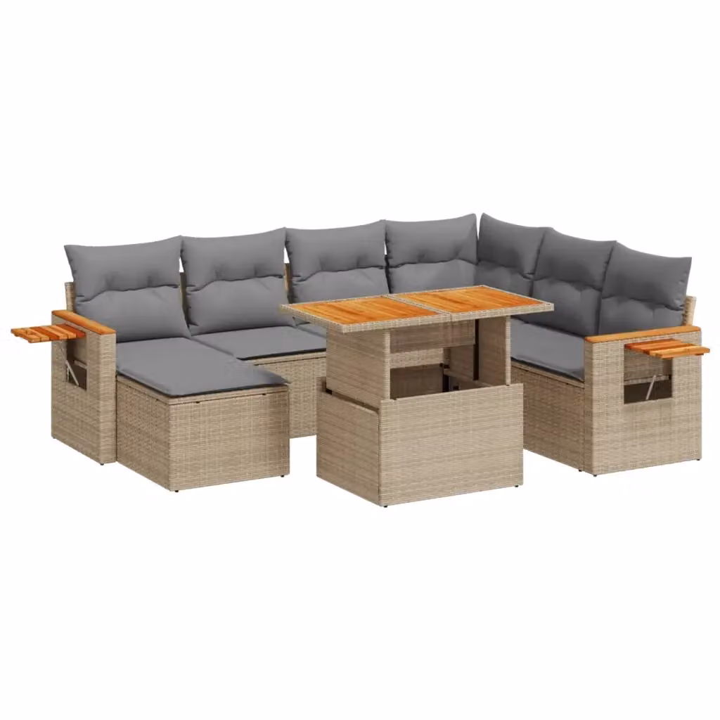 vidaXL Set Divano da Giardino 8 pz in Polyrattan con Cuscini Beige e Tavolino da Esterno – 2