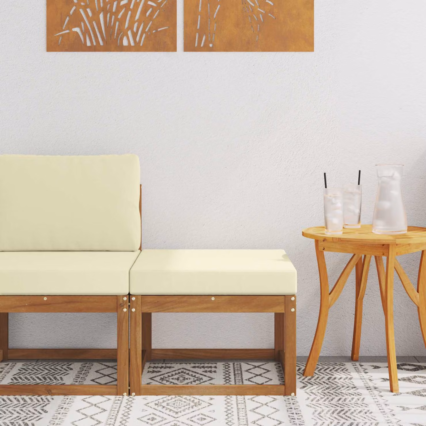 vidaXL Poggiapiedi da Esterno in Legno di Acacia Naturale con Tessuto Beige e Marrone L: 59,0 cm, P: 37,0 cm, H: 37,0 cm