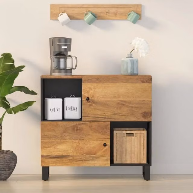 Credenza con 2 Ante-Buffet-Armadio da cucina 80x33x75 cm in Legno Massello di Mango
