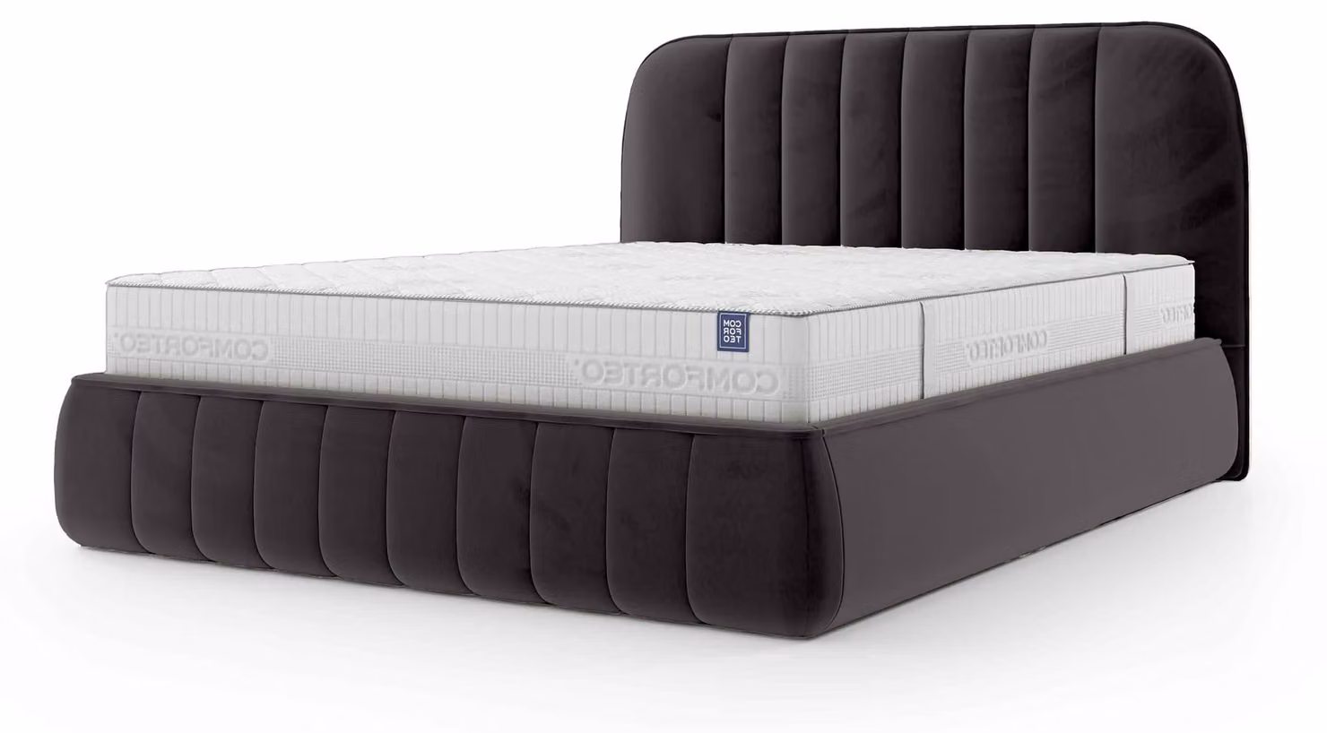 Letto imbottito con contenitore Carla, colore grigio nebbia, dimensioni 140 x 200 cm