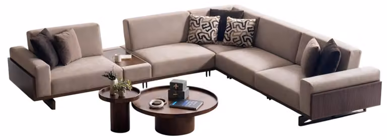 Modernes Beiges L-Form Sofa Stilvolles Ecksofa Designer Rundtisch