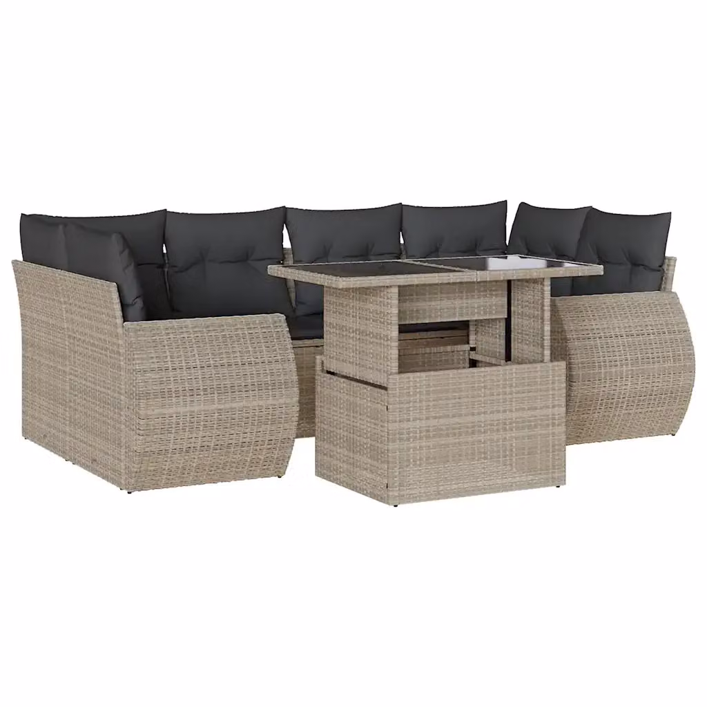 vidaXL Set Divani da Giardino a L 7pz con Cuscini Grigio Antracite e Tavolino in Metallo e Vetro – 2