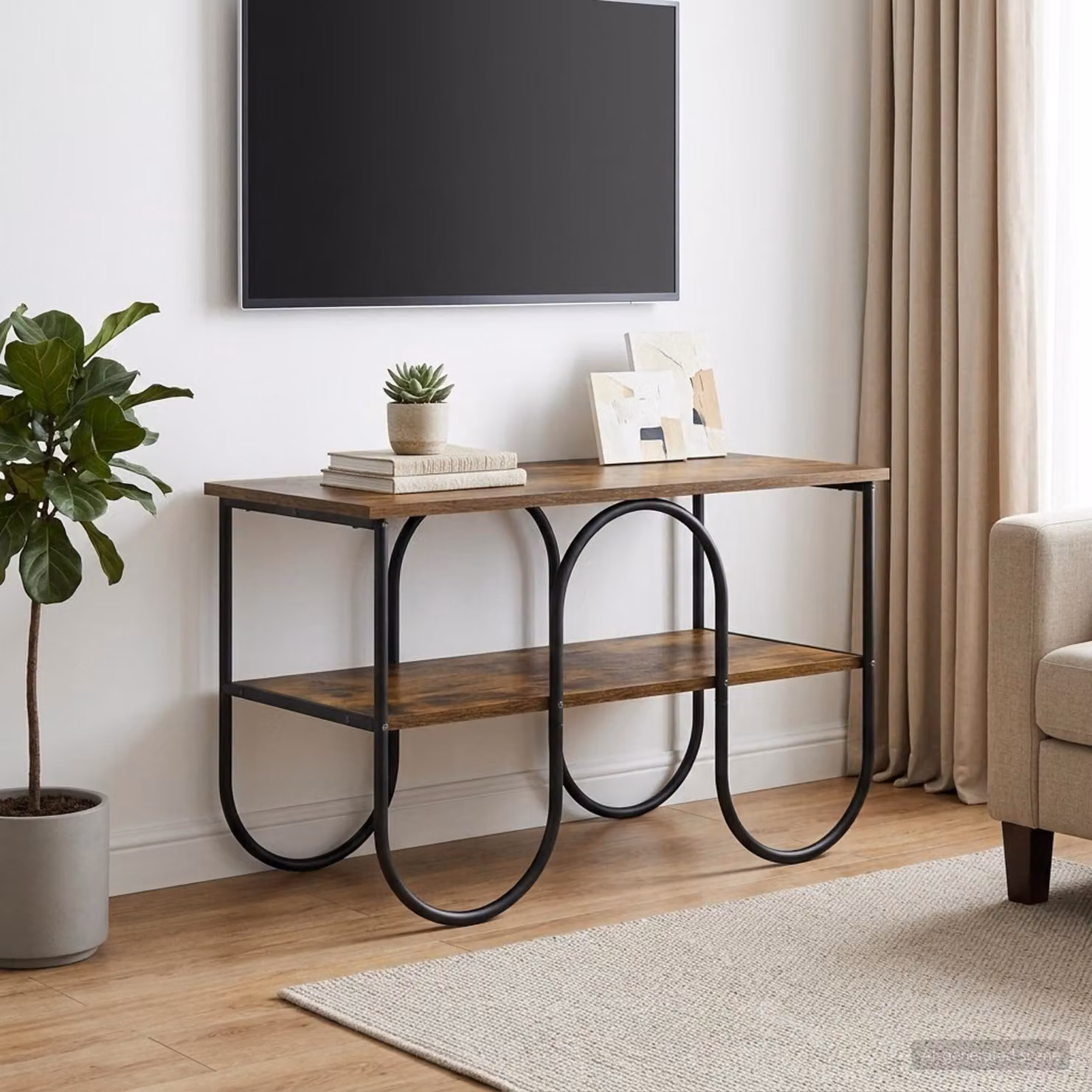 Supporto TV vidaXL in stile industriale in legno e metallo, colore marrone rovere fumo, L 80 x P 40 x H 50 cm