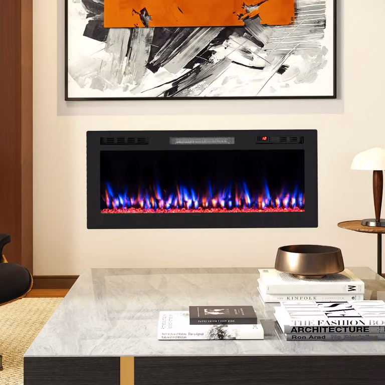 Caminetto elettrico Costway nero con 12 colori della fiamma, 5 livelli di luminosità e controllo tramite APP o telecomando