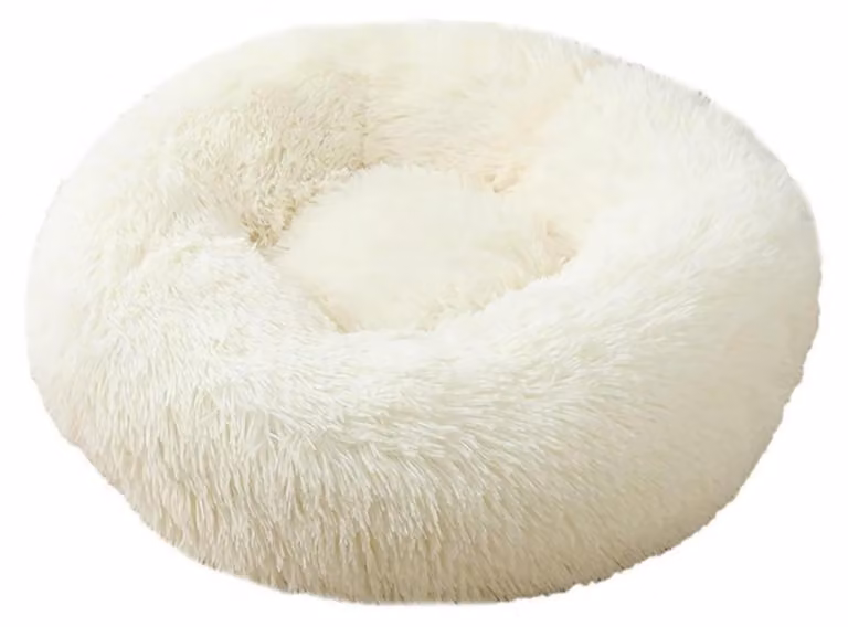 Cuccia per cani, cuccia per gatti, morbida, rotonda, in peluche, 90 cm, bianca