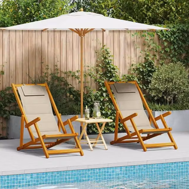 Set di 2 sedie da spiaggia vidaXL in legno di acacia e textilene marrone per giardino e terrazza