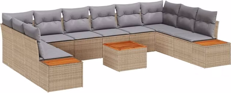 Set Divano da Giardino con cuscino 11 pcs Beige Poly Rattan