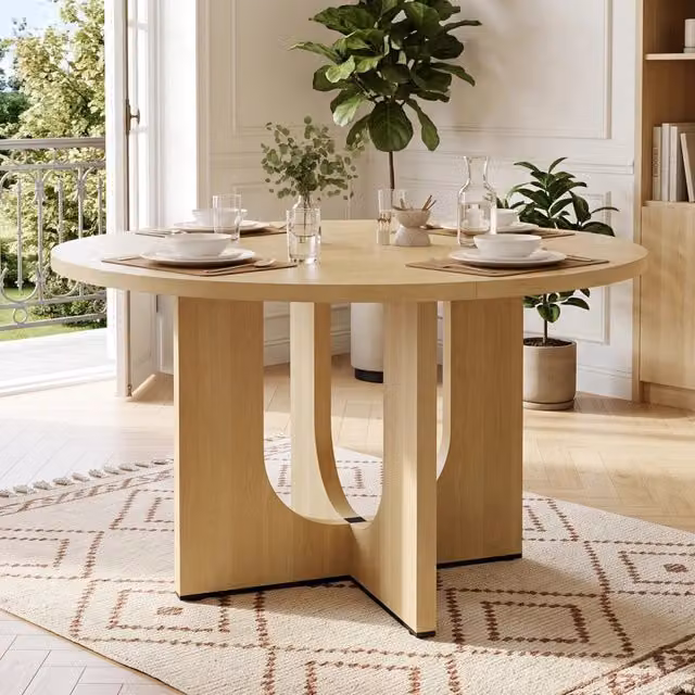 Tavolo da pranzo rotondo 120 x 120 x 75 cm in MDF color rovere per 4 a 6 persone con base a incrocio