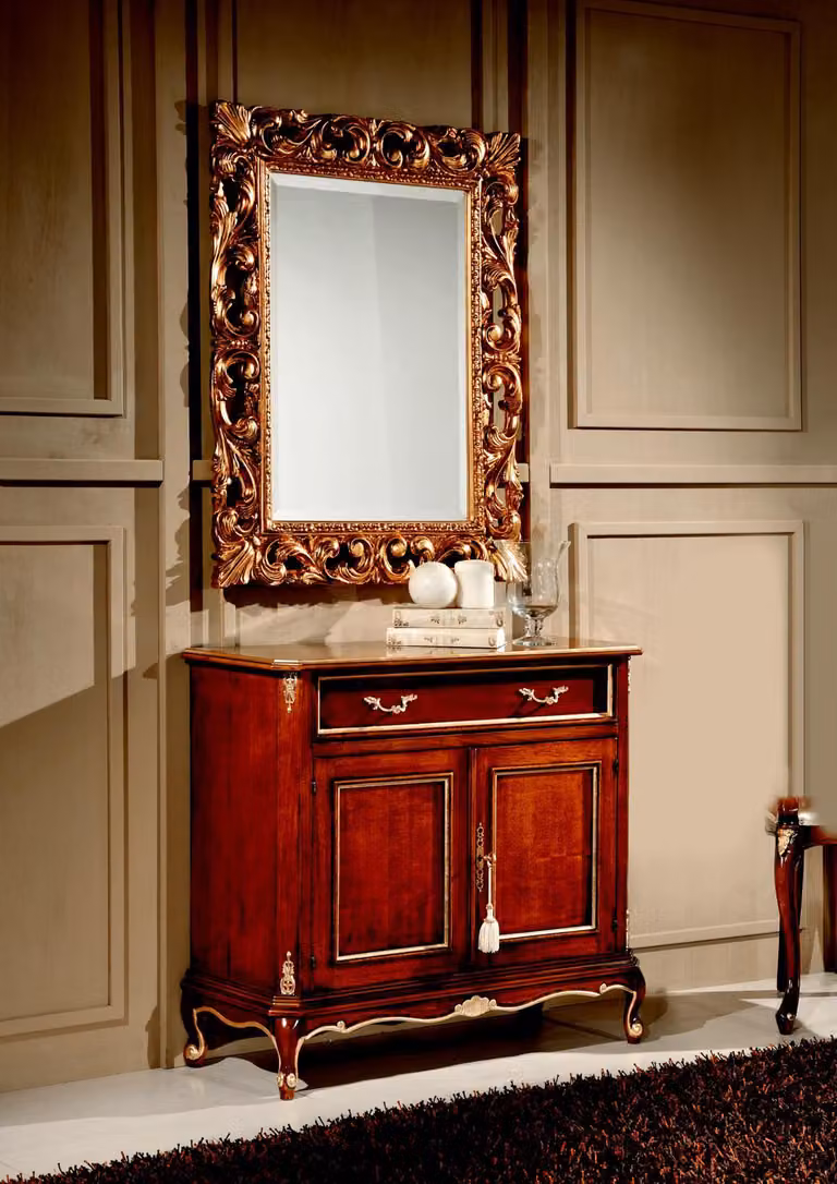 Holz Italienische Möbel 2tlg Set Möbel Stil Barock Luxus Kommode mit Spiegel