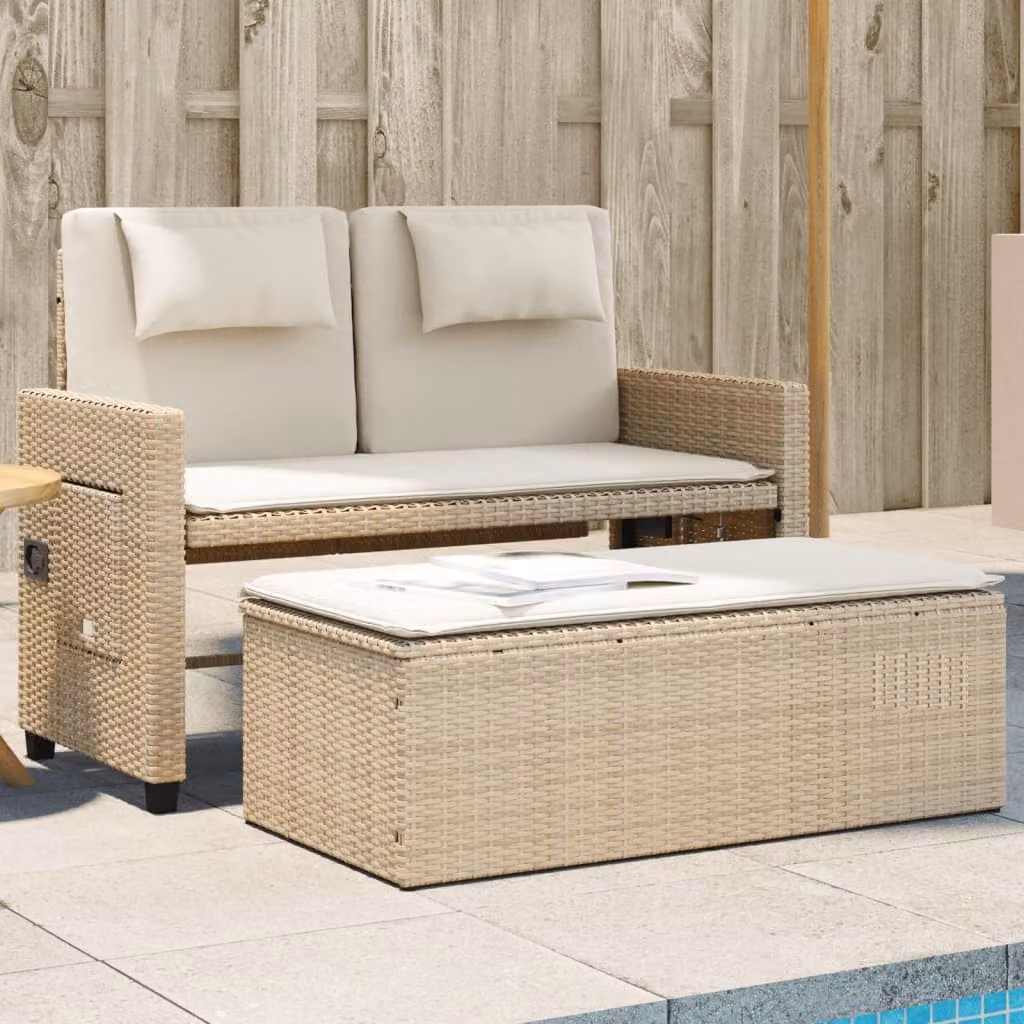 vidaXL Panca Reclinabile da Giardino in Polyrattan e Metallo con Cuscini Beige e Bianco