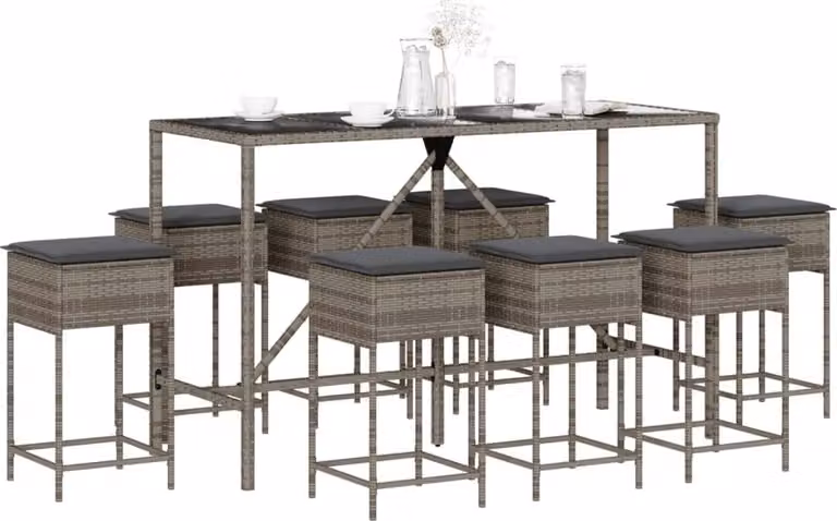 Maison Exclusive - Set da bar da giardino 9 pezzi con cuscini grigio in polyrattan