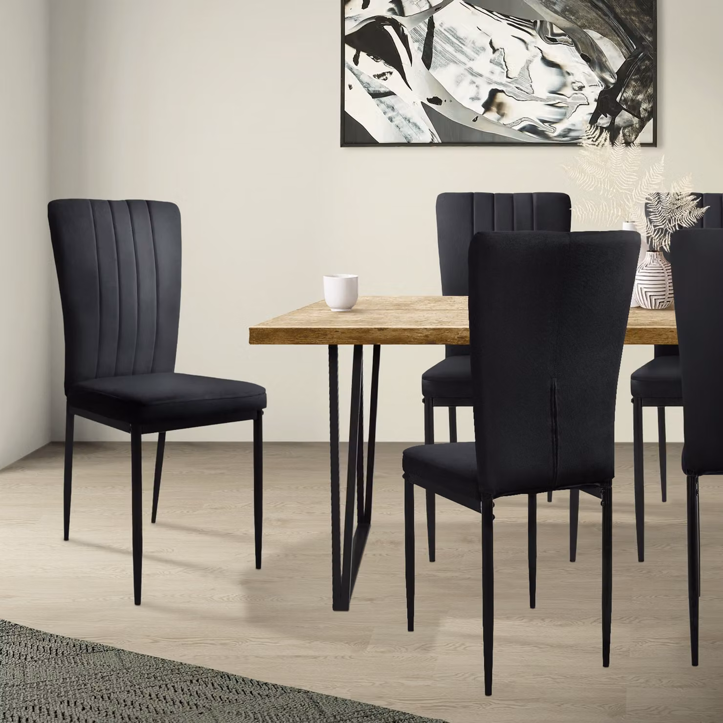 ML-Design set di 4 sedie da pranzo con schienale, nero, rivestimento in velluto con gambe in metallo