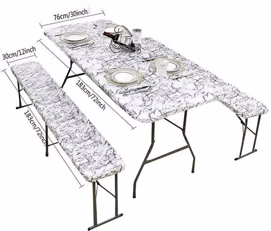 Set di 3 tovaglie per tavolo da picnic, elasticizzate, nere, accessori da campeggio.
