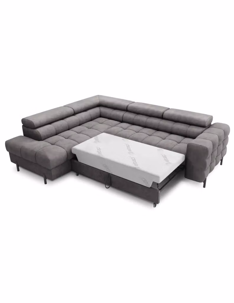 Divano ad angolo sinistro FERRUM MEUBLORAMA Grigio con contenitore e poggiatesta regolabili L/P/H: 276 x 93 x 200 cm – 2