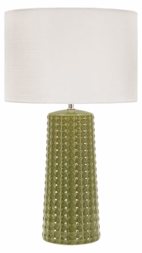 Lampada da Tavolo Gliss Verde Ø30x52 cm in Ceramica e Ferro e Tessuto Verde e Bianco