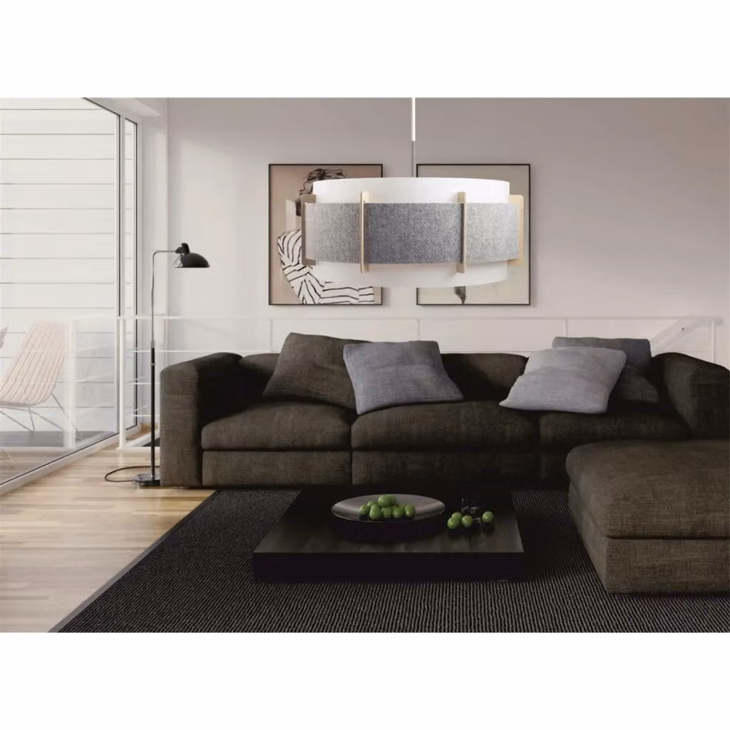 Lampada a sospensione Lux di KENDRA HOME in tessuto grigio e legno con altezza regolabile – 2