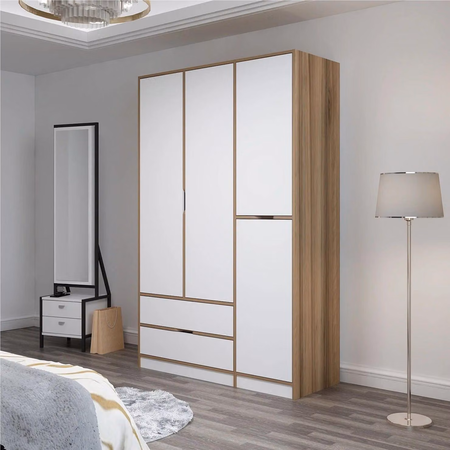 Serle - Guardaroba Grande, 140x208h cm Bianco, 2 Cassetti