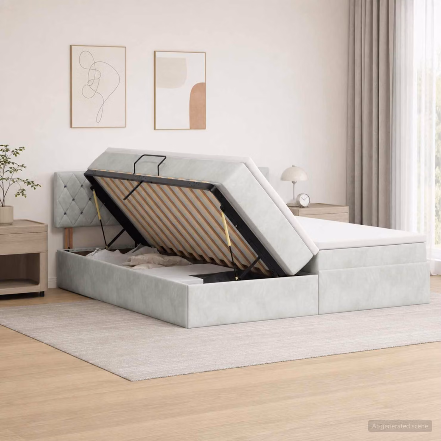 Letto con contenitore e testiera vidaXL in stile moderno, Grigio e Bianco, L/P/H: 200 x 200 x 88 cm