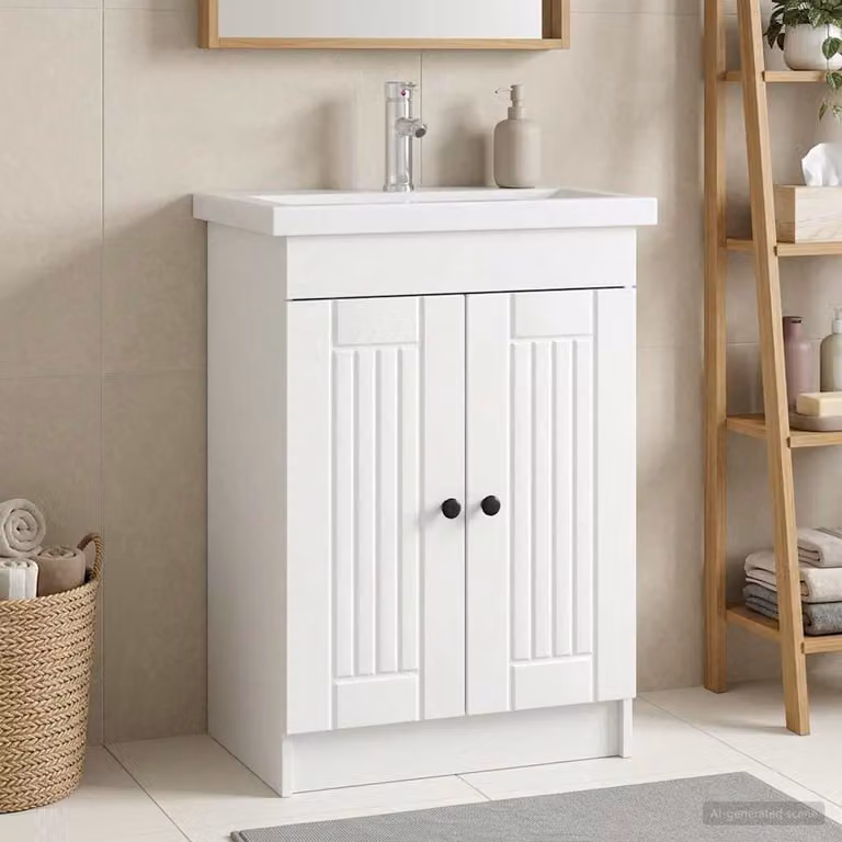 Mobiletto da bagno sotto il lavello vidaXL Bianco con ante a battente e ripiani interni L: 78,5 cm, P: 37,5 cm, H: 81 cm