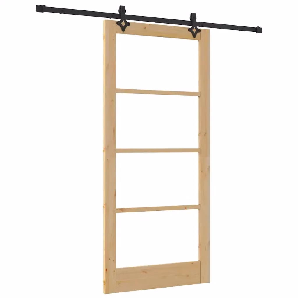 Porta scorrevole moderna vidaXL ORKDAL in legno e vetro, Colore Naturale e Nero, L: 93 cm, H: 202 cm – 2