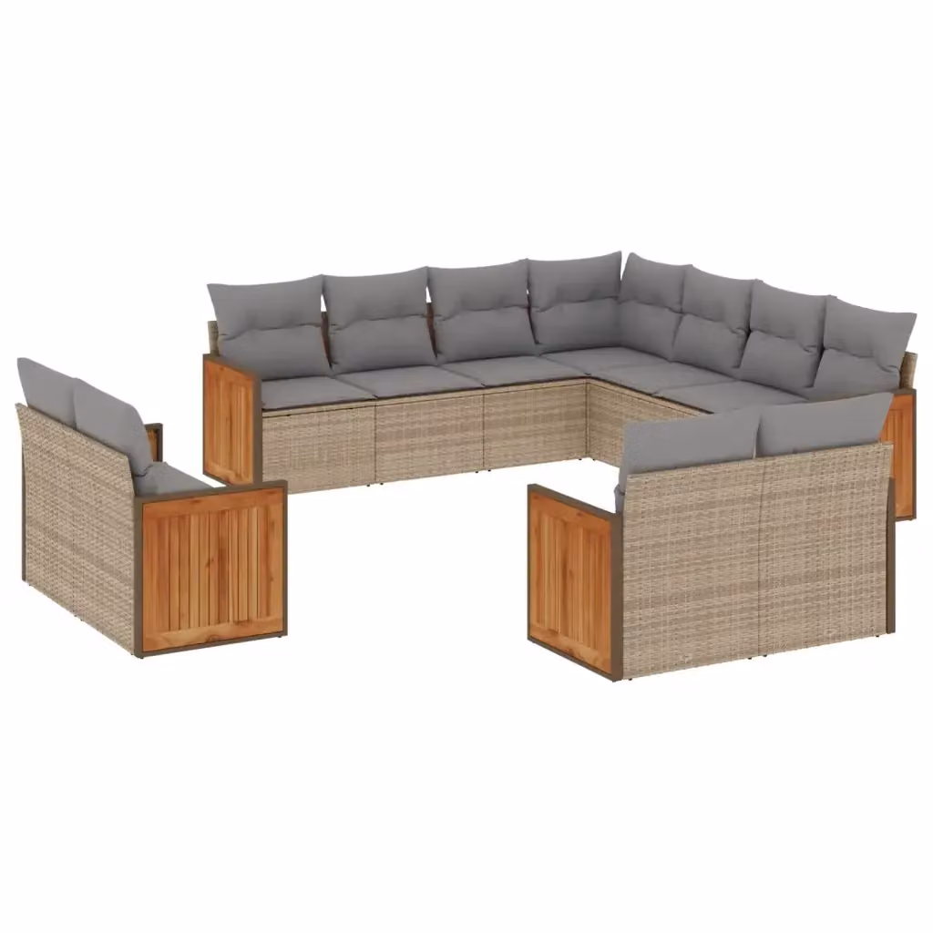 Set di divani da giardino VIDAXL in polyrattan con 11 pezzi e cuscini beige – 2