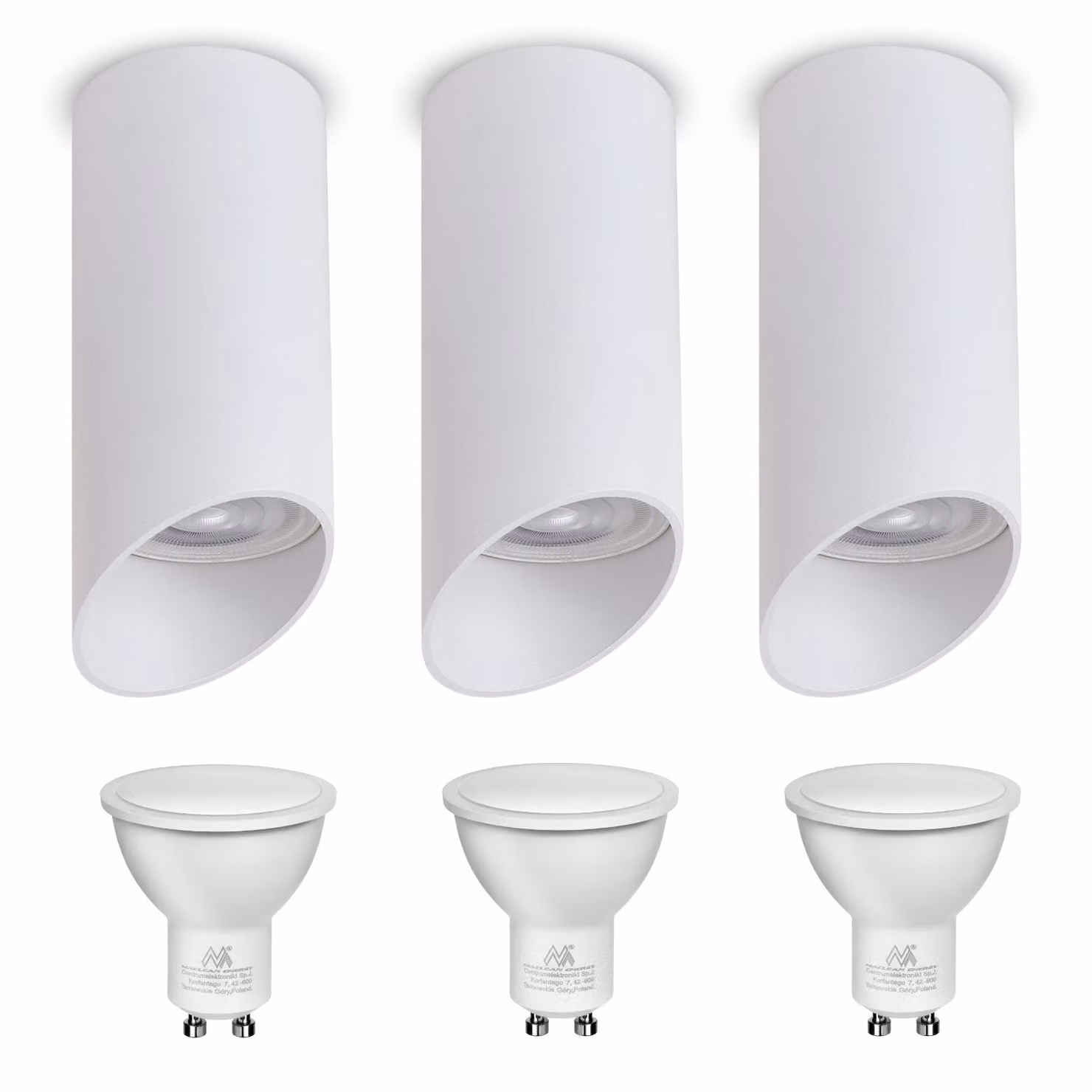 3x spot in alluminio a plafone bianco caldo 3000K 7W GU10 3 lampadine LED