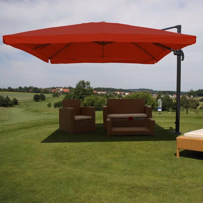 Ombrello semaforo gastronomico HWC-A96, ombrellone, 3x4m (Ø5m) poliestere/alluminio 26kg ~ falda, bordeaux senza supporto, girevole