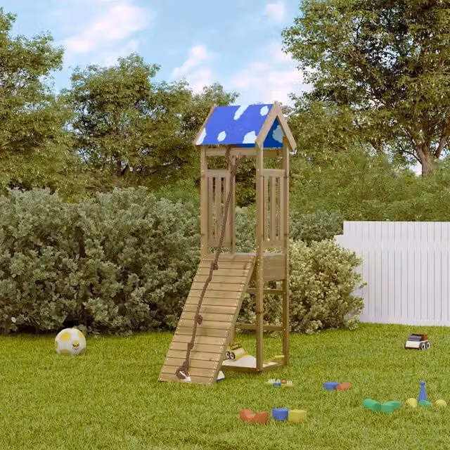 Set da gioco da esterno vidaXL in legno di pino con sabbiera e torre di gioco multicolore L: 208 cm, P: 131 cm, H: 131 cm