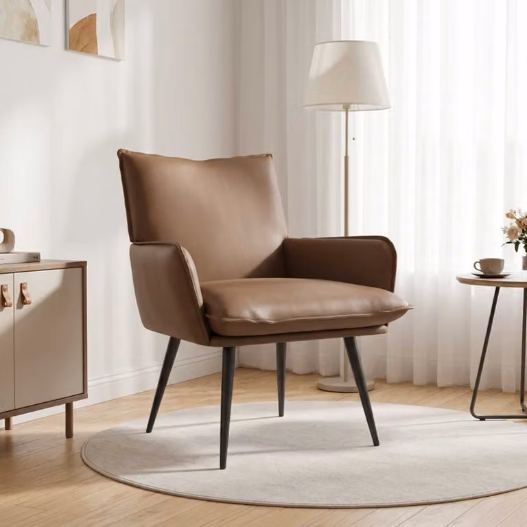 Poltrona moderna vidaXL in similpelle beige e marrone con braccioli e struttura in schiuma e metallo
