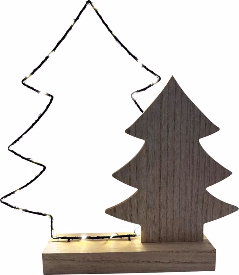 Abete decorativo a LED, altezza 30 cm, 28 cm bianco caldo, timer 6/18 ore, interno, batterie 2 x AA
